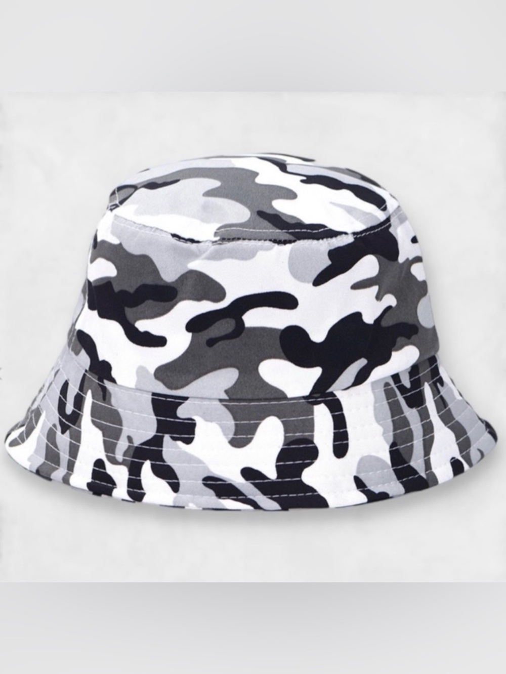 New Gray and White Camo Print Bucket Hat